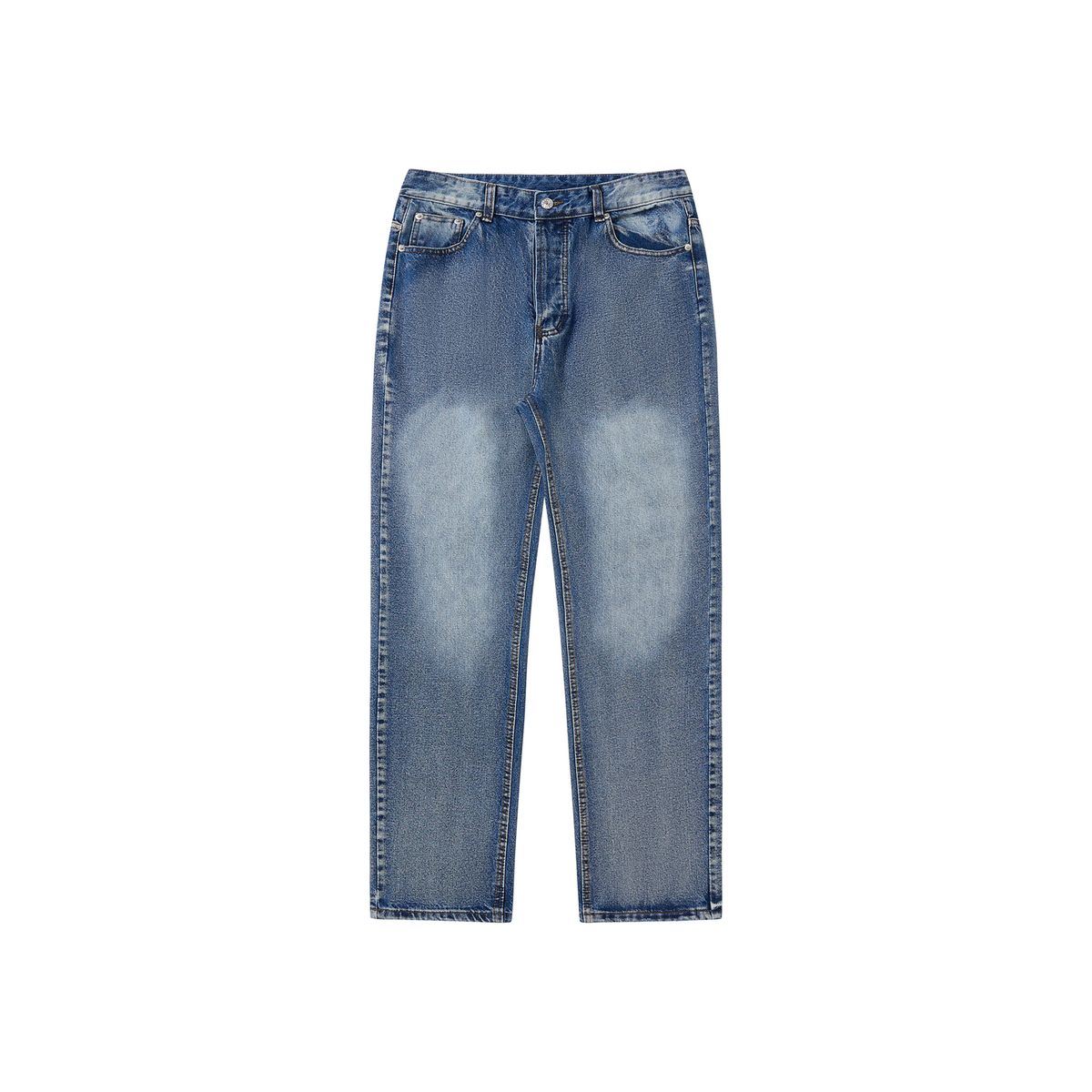 Men's Clothing Vintage Snowflake Wash Straight Leg Jeans – Ice Blue Cleanfit Denim For Men_mkmklike.com