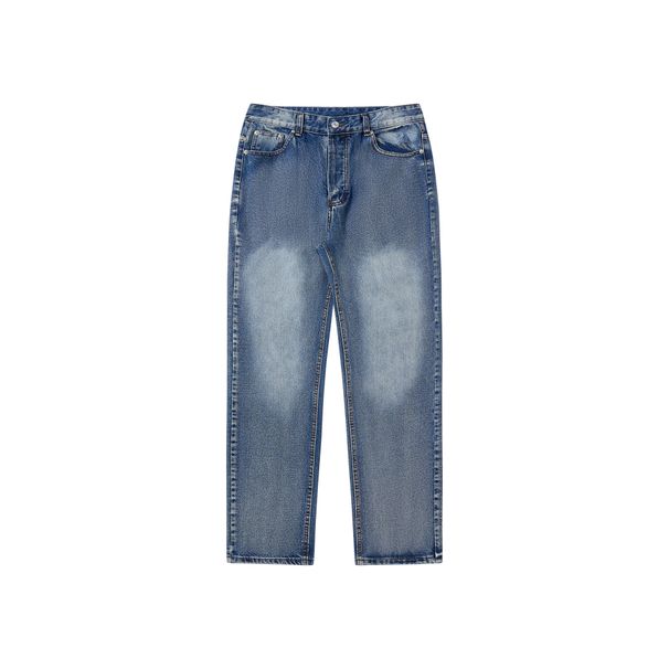 Men's Clothing Vintage Snowflake Wash Straight Leg Jeans – Ice Blue Cleanfit Denim For Men_mkmklike.com