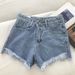 Summer Style High-Waisted Loose Fit Frayed Denim Shorts for Women Korean plus Size Slimming Wide Leg Hot Pants_mkmklike.com