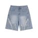Men's Clothing Ripped Denim Shorts Trendy High Street Five Point Pants Loose Straight Retro Washed Raw Edge Pants_mkmklike.com