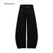 Unisex Vintage Washed Star-Print Jeans – High-Waisted Relaxed Fit, 60% Cotton, Distressed Hem, Y2K Streetwear Aesthetic (Black)_mkmklike.com