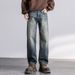 Elastic Autumn New Jeans Men's Fit Straight Loose Trendy Brand American Washed Middle Waist Youth American Retro_mkmklike.com
