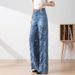 Women's High-Waisted Cat Whiskers Lace Patchwork Hollowed out Denim Jeans European American Style Washed Baggy Straight Leg Trousers_mkmklike.com