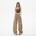 Orange Silk Women's Clothing#American-style Curved Cut Khaki Straight Wide-leg Jeans Women, New Casual Pants For_mkmklike.com