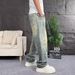 Men's Patchwork Curved Blade Jeans Straight Leg Loose Fit Wide Leg Pants Design Plus Size Spring Autumn_mkmklike.com