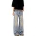 "Men's Ice Blue Straight Leg Denim Jeans – Oversized Retro Washed Style With Long Dragging Hem (Loose Fit, Streetwear Essential)"_mkmklike.com