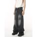 Men's Clothing Unisex Vintage American Style Baggy Jeans - High Street Oversized Straight Leg Dragging Denim Pants (Black Grey/Black/Dark Blue)_mkmklike.com