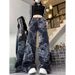Women's Clothing Hip Hop Pants Trendy Brand Cool Street Style Graffiti Printed Jeans Dragon Year Outfit Flared Straight Pants_mkmklike.com