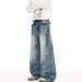 Men's High Street Vintage Washed Jeans – Wide-Leg Distressed Denim Pants With Cat Whisker & Floral Tie-Dye (S-2XL, Classic Blue)_mkmklike.com