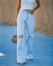 Women's Light Wash Distressed Denim Jeans - High Waisted Casual Ripped Jeans, Comfortable & Trendy For Everyday Wear_mkmklike.com