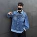 Retro Checkered Patchwork Denim Jacket With A Loose Design For Couples_mkmklike.com