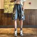 American High Street Hip-Hop Distressed Summer Wide-Leg Denim For Men Loose Straight Cat Whiskers Destroyed Five-Point_mkmklike.com