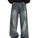 "High Street Vintage Washed Blue Jeans – Relaxed Fit, Distressed Denim, Men's Straight-Leg Trousers For Casual & Streetwear"_mkmklike.com