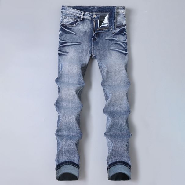 Fashionable Men's Jeans, Elastic Light Colored Casual Calf Pants, Retro Washed Slim Fit Men's Pants, Suitable For Daily Wear In All Seasons_mkmklike.com