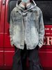 Men's Heavy Duty Studded Denim Jacket American Style Distressed Wash Loose Silhouette Design Top For Spring Autumn Niche_mkmklike.com