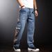 Contrasting Striped Jeans Men's Retro Loose Straight Pants American Multi-Pocket Tooling Version_mkmklike.com