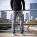 Men's High-Street Patchwork Denim Jeans Raw Hem Straight Leg Casual Urban Style Classic Wash S-XXXL_mkmklike.com