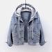 K Loose Short Denim Jacket For Women; Commuting Long-sleeved Hooded Jacket With Multiple Pockets; Top_mkmklike.com