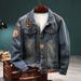 Retro Denim Jacket For Men, Autumn And Winter, Thick And Loose, Trendy Embroidered Workwear Jacket_mkmklike.com