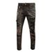 Men's Distressed Black/Gray Slim Fit Jeans – Stretch Denim With Ripped & Patched Details, Straight Leg Casual Pants_mkmklike.com