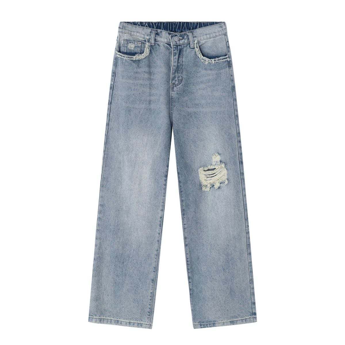 EF JEANS | 2023 New Product, Korean Version Of Straight Tube American Trend Ripped Denim Trousers, The Same Blue For Men And Women_mkmklike.com