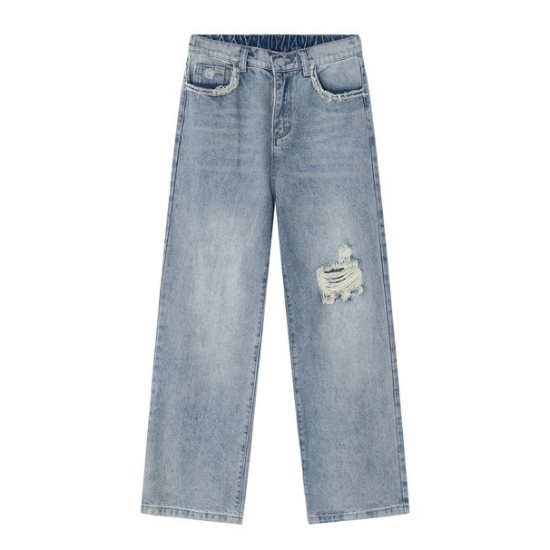 EF JEANS | 2023 New Product, Korean Version Of Straight Tube American Trend Ripped Denim Trousers, The Same Blue For Men And Women_mkmklike.com