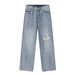 EF JEANS | 2023 New Product, Korean Version Of Straight Tube American Trend Ripped Denim Trousers, The Same Blue For Men And Women_mkmklike.com