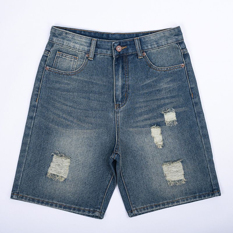 Men's Clothing Men's Distressed Denim Shorts - Relaxed Fit, Wide Leg, Retro Style, Casual Summer Shorts For Men (Blue, Sizes 28-36)_mkmklike.com