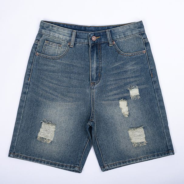 Men's Clothing Men's Distressed Denim Shorts - Relaxed Fit, Wide Leg, Retro Style, Casual Summer Shorts For Men (Blue, Sizes 28-36)_mkmklike.com