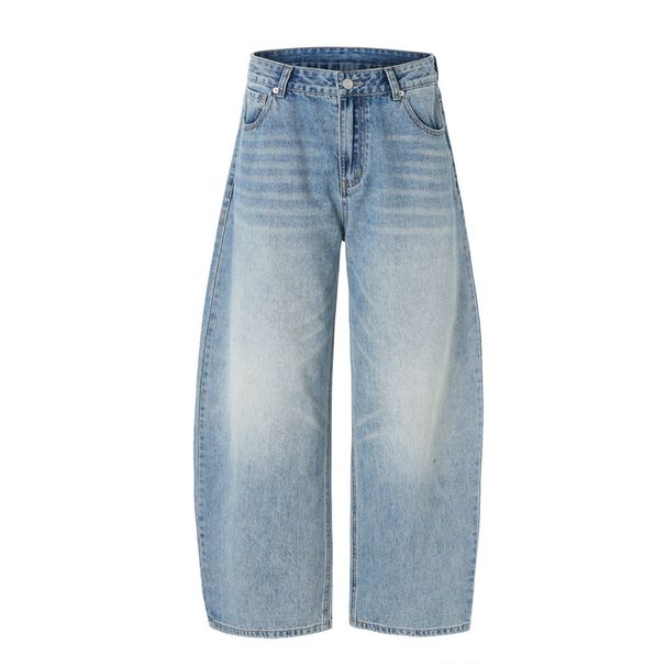 Punk Washed Vintage Wide-Leg Jeans Men's Scimitar Vibe Trendy Loose Fit Banana Pants_mkmklike.com