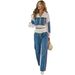 Women's Trendy Patchwork Beaded Denim Two Piece Set Casual Wide Leg Suit Loose Fit_mkmklike.com