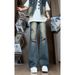 Men's Trendy Retro Flared Ripped Jeans Straight Leg Loose Fit Wide Leg Summer Style Washed Distressed High Street_mkmklike.com