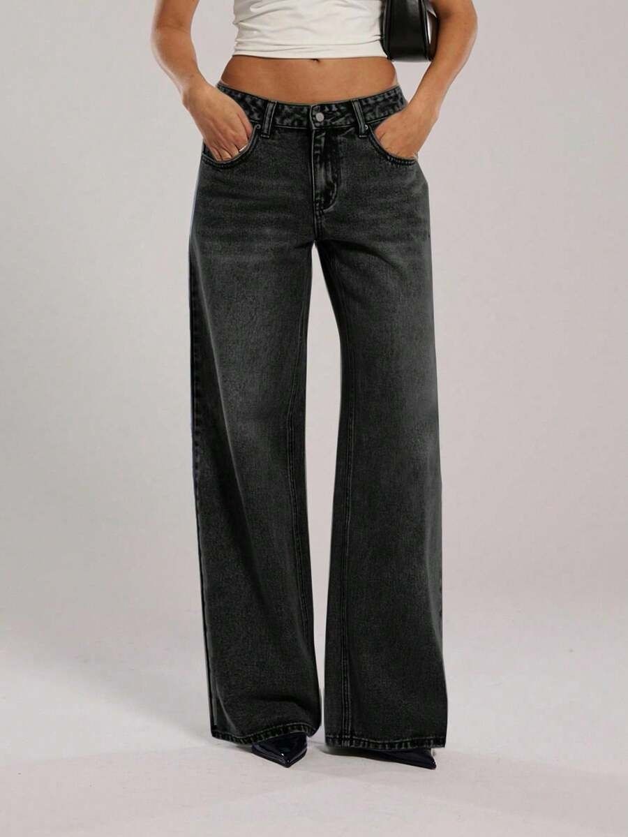 Women's Retro Low-Waisted Wide Leg Jeans Sexy Straight Leg Denim Blue Basic Versatile Washed Jeans For Casual Wear_mkmklike.com