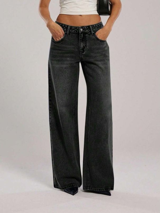Women's Retro Low-Waisted Wide Leg Jeans Sexy Straight Leg Denim Blue Basic Versatile Washed Jeans For Casual Wear_mkmklike.com