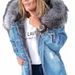 Women's Clothing Retro Denim Jacket With Large Fur Collar, Stylish And Warm For Commuting, Mid Length Distressed And Vintage Style._mkmklike.com