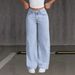 Women's Clothing High-Waisted Wide - Classic Light Blue Denim Pants With Flowy Fit, Comfortable Cotton Blend Fabric For Casual & Streetwear Outfits_mkmklike.com