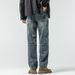 Jeans Men's Loose Harlan Straight Drape Rear Bag Embroidery Simple Double Process Washing_mkmklike.com