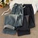 Retro Style Men's Loose Wide Leg Jeans Trendy Casual Pants with Elastic Waist Japanese Hong Kong Style Straight Leg Men's Clothing_mkmklike.com