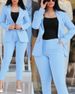 Women's Clothing solid color slim fit casual fashion waist double breasted two piece suit_mkmklike.com