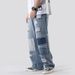 Trendy Brand Perforated Men's Jeans Loose And Straight Sleeves, Made Of Old Stickers, Beggars' Pants With Hip-Hop Edges_mkmklike.com