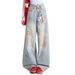 Han Niu Xintang American-style Fun Trendy Brand Washed Pants Versatile Straight Wide-leg Cartoon Embroidered Jeans For_mkmklike.com