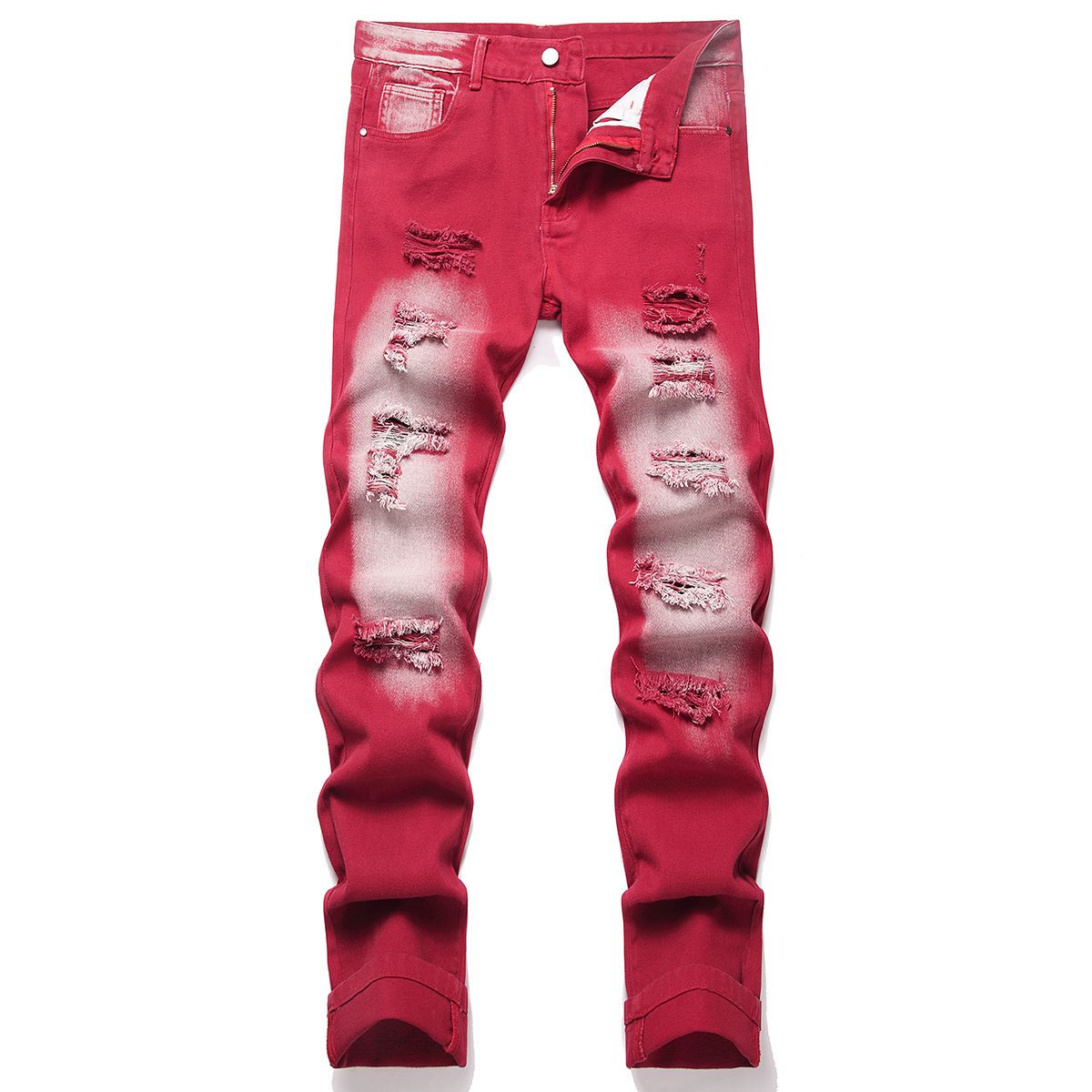 Men's Distressed Straight Fit Jeans – Vintage Washed Denim Pants With Artisan Rips & Tears (28-42, 8 Colors)_mkmklike.com
