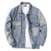 Korean Style Denim Patchwork Jacket - Slim Fit Casual Coat With Contrast Collar | Durable Cotton Blend For Men (Blue/Grey)_mkmklike.com