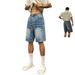 Men's Lightning Pattern Washed Distressed Denim Shorts Summer Thin Straight Leg Five Point Pants Trendy American Brand Vibe Cool And Stylish_mkmklike.com