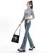 ELLE For Women New Slim Fit Slimming Floor-Length Ins Trend High Waist Flared Bootcut Jeans Slightly Stretchy Denim_mkmklike.com
