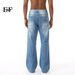 EF JEANS | 2024 New American High Street Whitening Lightning Crack Slightly Washed Light Blue Jeans Straight_mkmklike.com