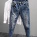 Retro Blue Jeans Men's Slim-fitting Small Feet Washed Trendy Casual Versatile Trousers Autumn And Winter New Pants_mkmklike.com