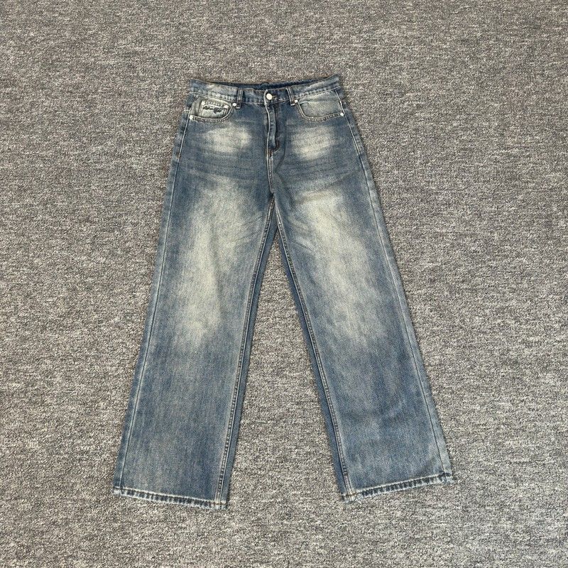 Embroidered Letter Denim Pants – High Street Unisex Straight-Leg Jeans With Distressed Details Fashion Trends_mkmklike.com