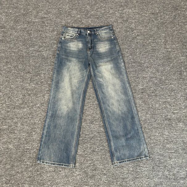 Embroidered Letter Denim Pants – High Street Unisex Straight-Leg Jeans With Distressed Details Fashion Trends_mkmklike.com