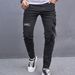 Men's Distressed Denim Pants – Punk-Inspired Ripped Jeans With Wrinkled & Bleached Effect (Sizes 28-38, Mid-Rise, 85% Cotton, Stretch Comfort)_mkmklike.com